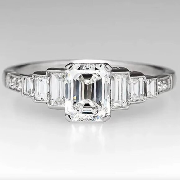 Jewelry - 14k White Gold Diamond Ring Band Emerald Cut Ring Band